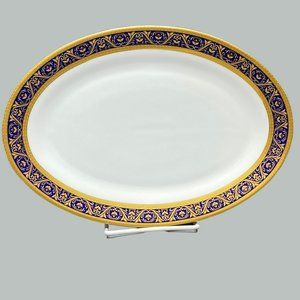 Vintage Sorelle 12" Oval Platter Plate SZE1 Cobalt Blue Band Gold Scrolls